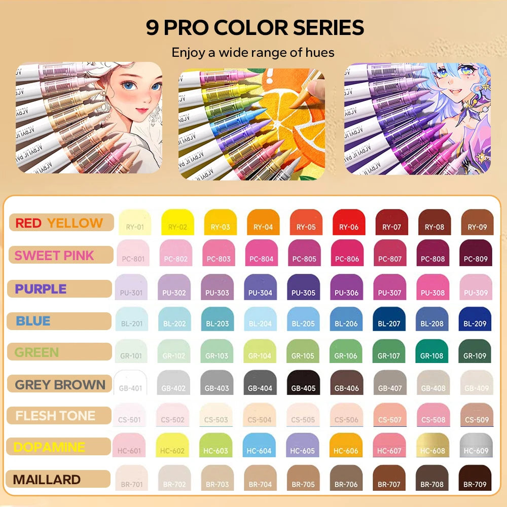 9 Acrylic Brush Markers Set