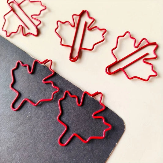 30/50pcs Red Maple Leaf Paper Clips