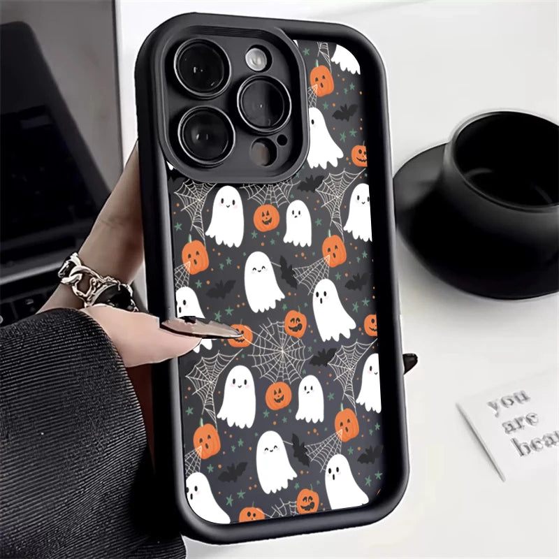 Halloween Pumpkin Ghost Silicone Case For iPhone 11,12,13,14,15,16,17