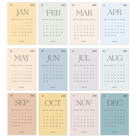 MINKYS 2026 12 Month Calendar