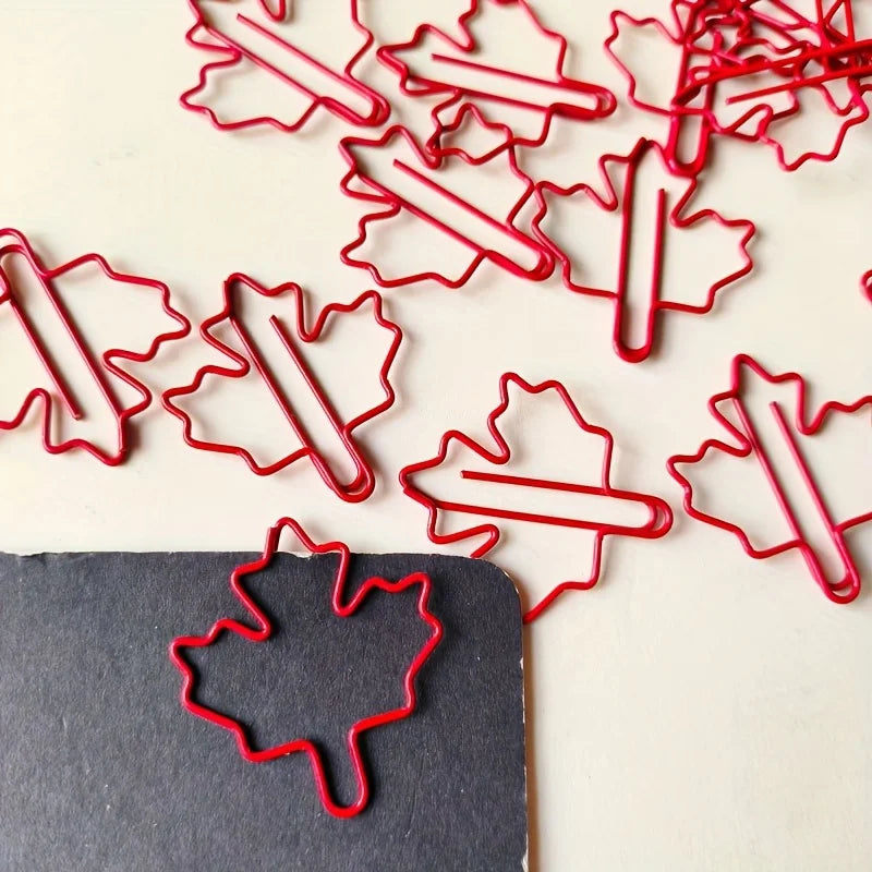 30/50pcs Red Maple Leaf Paper Clips