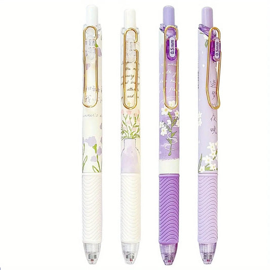 4pcs Cute Floral Retractable Gel Pen Set