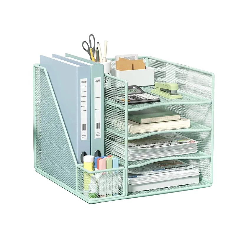 Multi slot metal office desk file rack