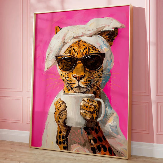 Modern Leopard Drinking Morning Coffee wall art