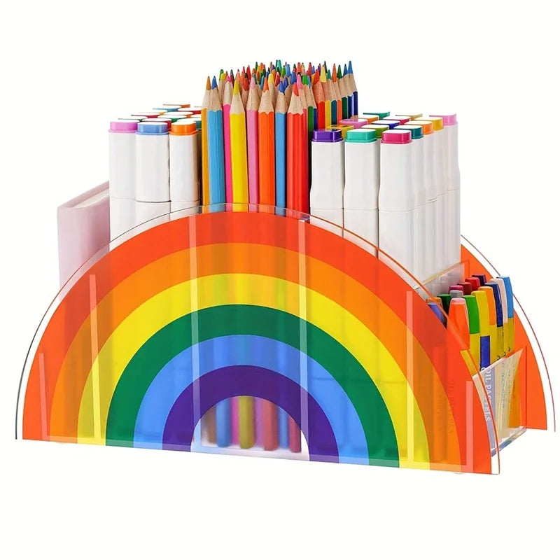 Rainbow Acrylic Pen Holder with 5 Compartments