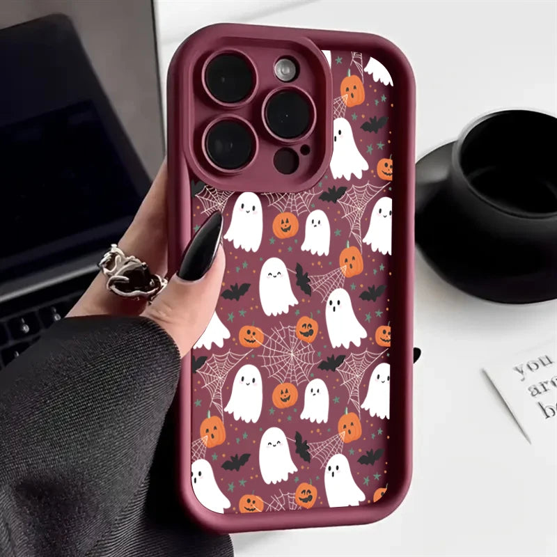 Halloween Pumpkin Ghost Silicone Case For iPhone 11,12,13,14,15,16,17