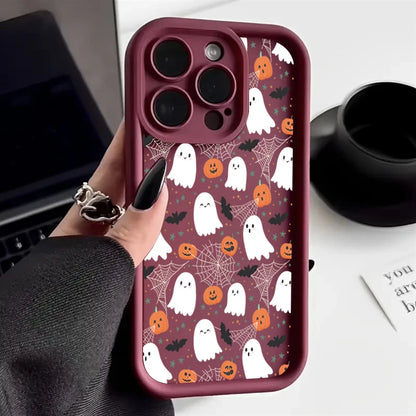 Halloween Pumpkin Ghost Silicone Case For iPhone 11,12,13,14,15,16,17