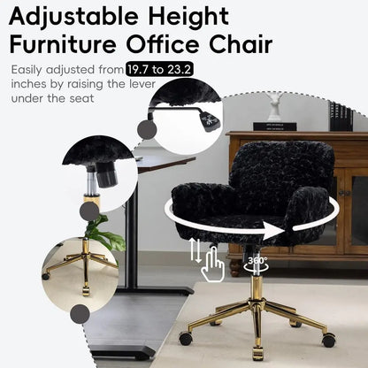 Plush Swivel Desk Chair with Gold Base