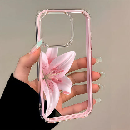 Pink Lily Clear Phone Case For iPhone 11,12,13,14,15,16,17