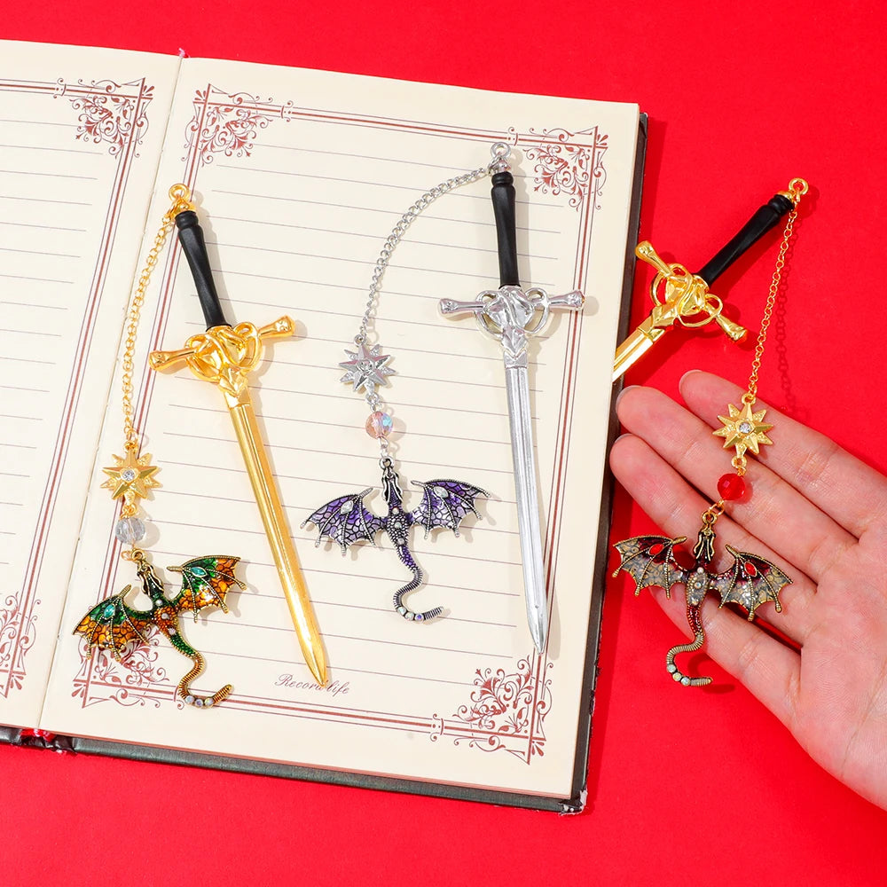 Four Wing Dragon Metal Pendant Bookmark