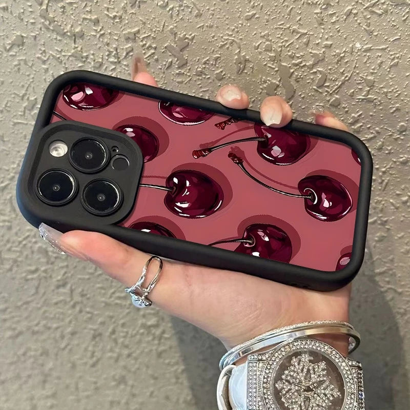 Bright Cherry Pattern Print Shockproof Soft Phone Case For iPhone