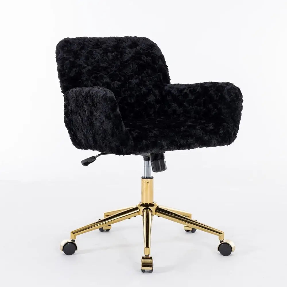 Plush Swivel Desk Chair with Gold Base