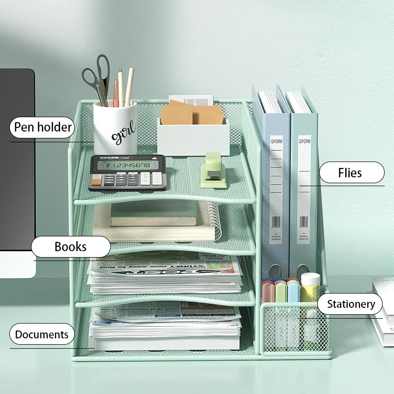 Multi slot metal office desk file rack