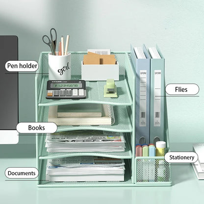 Multi slot metal office desk file rack