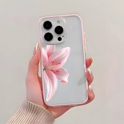 Pink Lily Clear Phone Case For iPhone 11,12,13,14,15,16,17