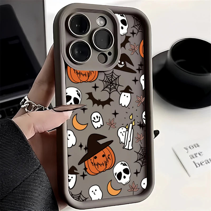 Halloween Pumpkin Ghost Silicone Case For iPhone 11,12,13,14,15,16,17
