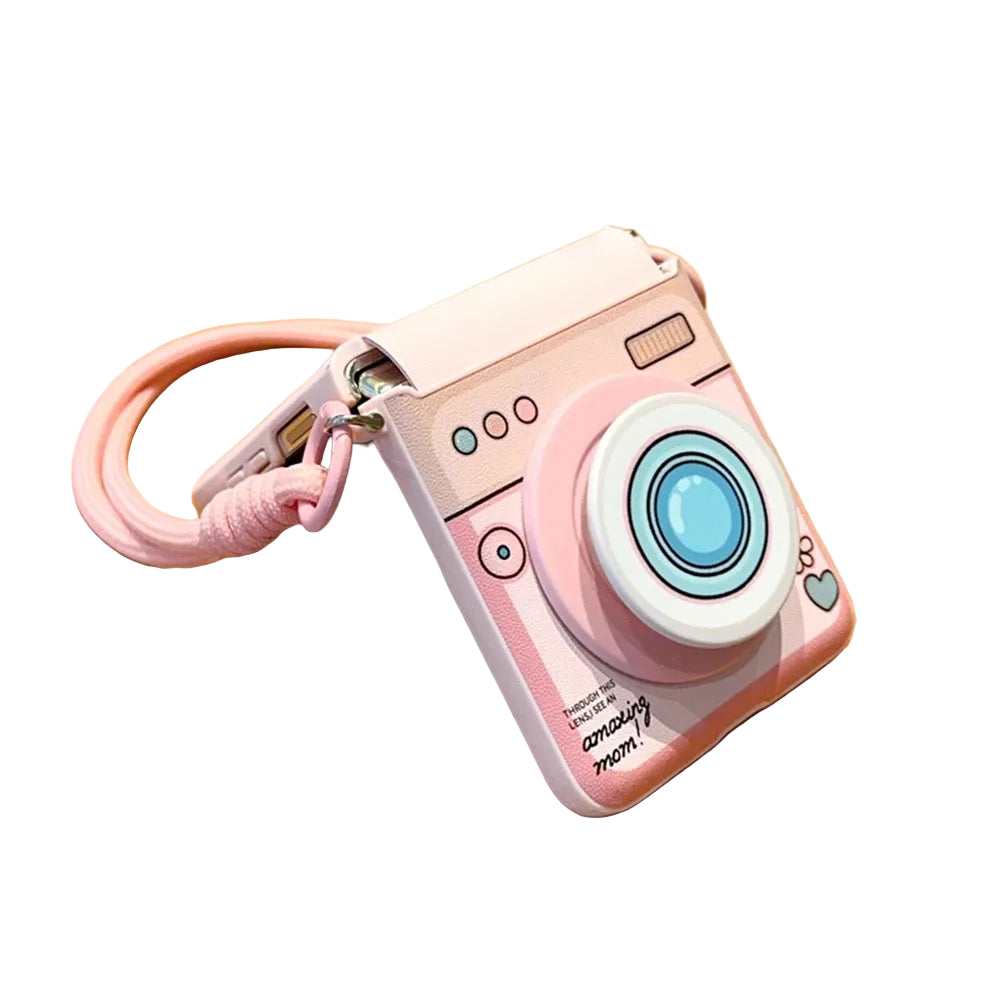 Cute Wrist Strap Pink Girl Camera Pattern Case for Samsung Galaxy Z Flip 7