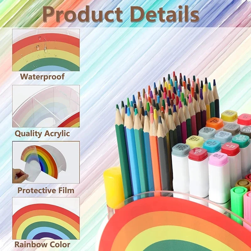 Rainbow Acrylic Pen Holder with 5 Compartments
