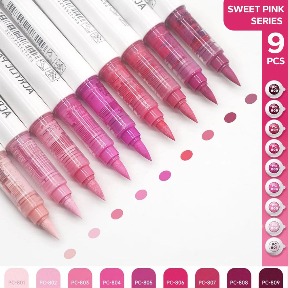 9 Acrylic Brush Markers Set