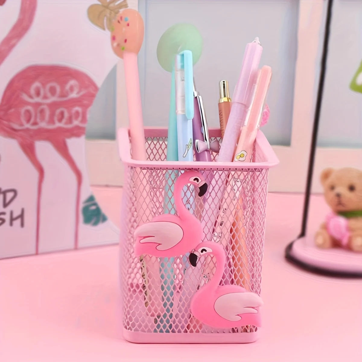 Square Pink Flamingo Pen Holder