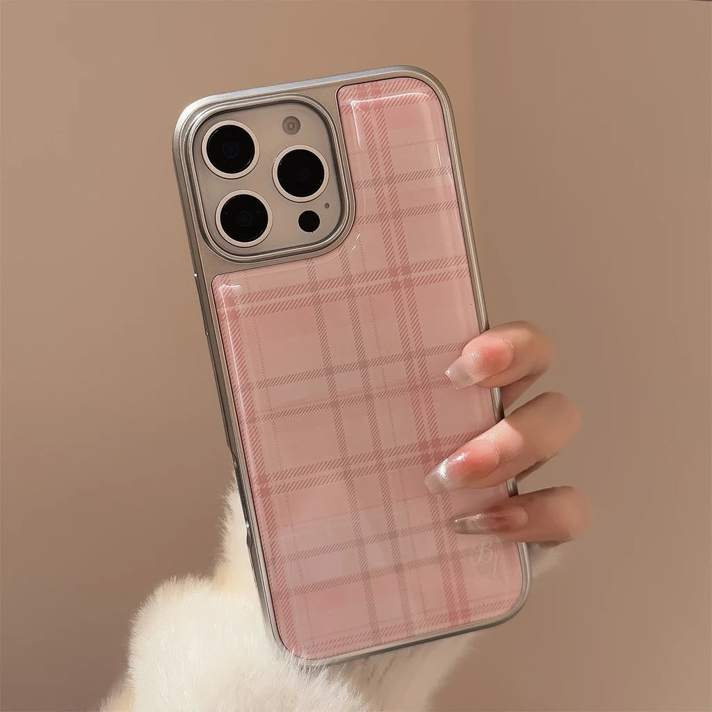 Sweet Pink Grid Pattern Case for iPhone 11,12,13,14,15,16,17