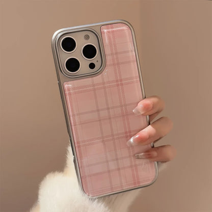 Sweet Pink Grid Pattern Case for iPhone 11,12,13,14,15,16,17