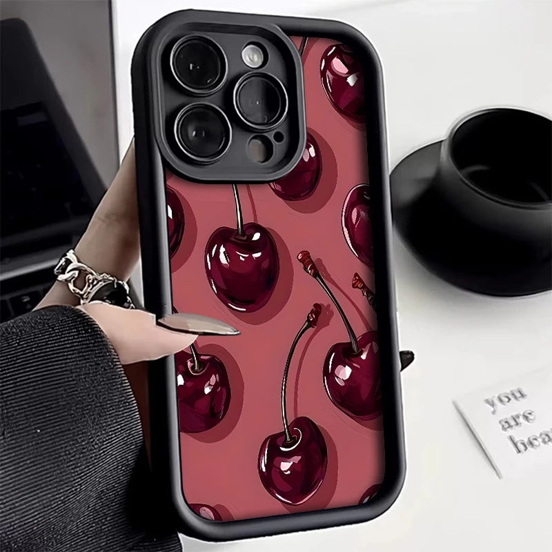 Bright Cherry Pattern Print Shockproof Soft Phone Case For iPhone