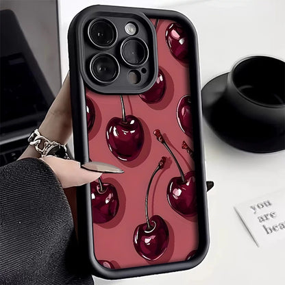 Bright Cherry Pattern Print Shockproof Soft Phone Case For iPhone 11,12,13,14,15,16,17