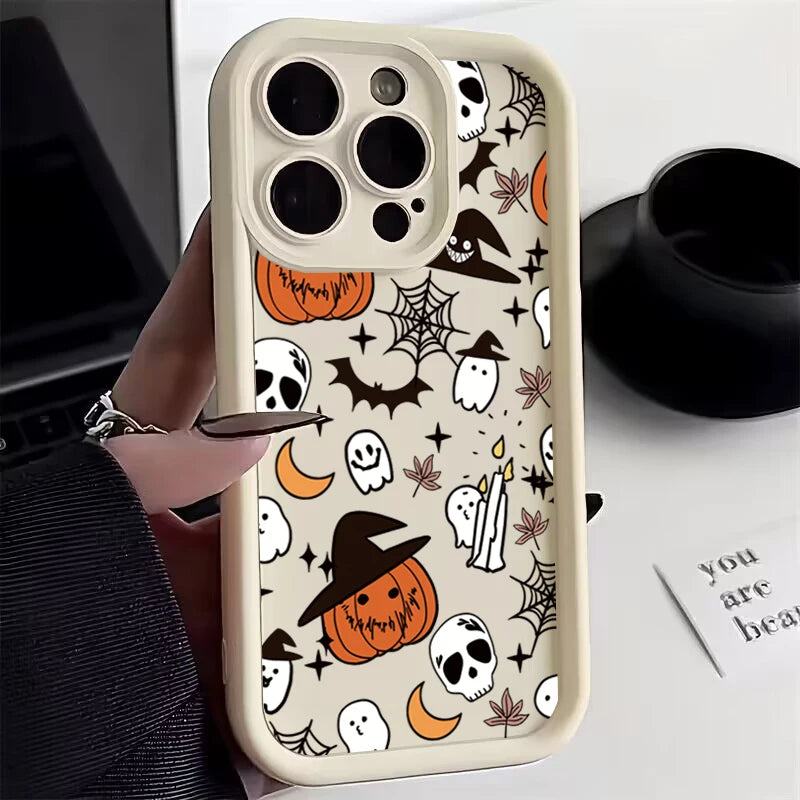 Halloween Pumpkin Ghost Silicone Case For iPhone 11,12,13,14,15,16,17