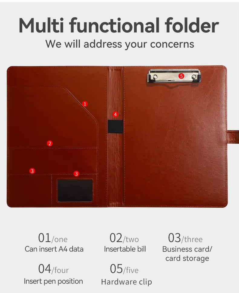 Texture PU Leather Multi-Functional A4 Folder