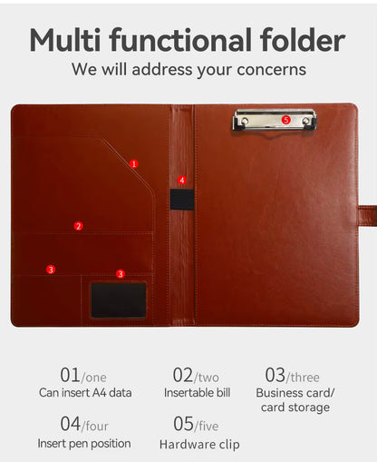 Texture PU Leather Multi-Functional A4 Folder