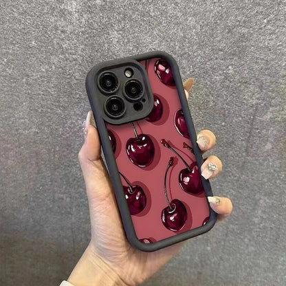 Bright Cherry Pattern Print Shockproof Soft Phone Case For iPhone 11,12,13,14,15,16,17