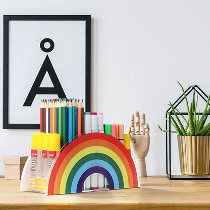Rainbow Acrylic Pen Holder with 5 Compartments