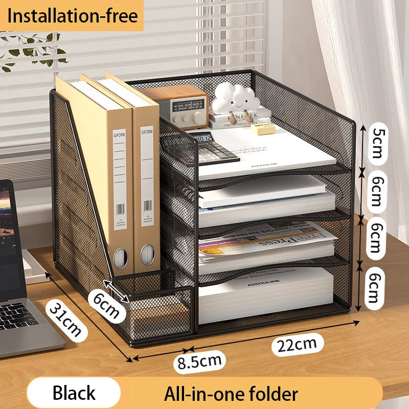 Multi slot metal office desk file rack