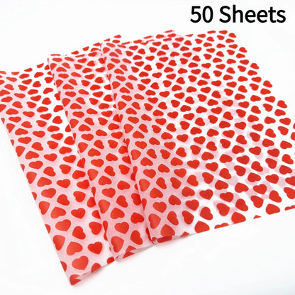 50 Sheets Red Heart Pattern Tissue Paper, 50.8x35.56 cm