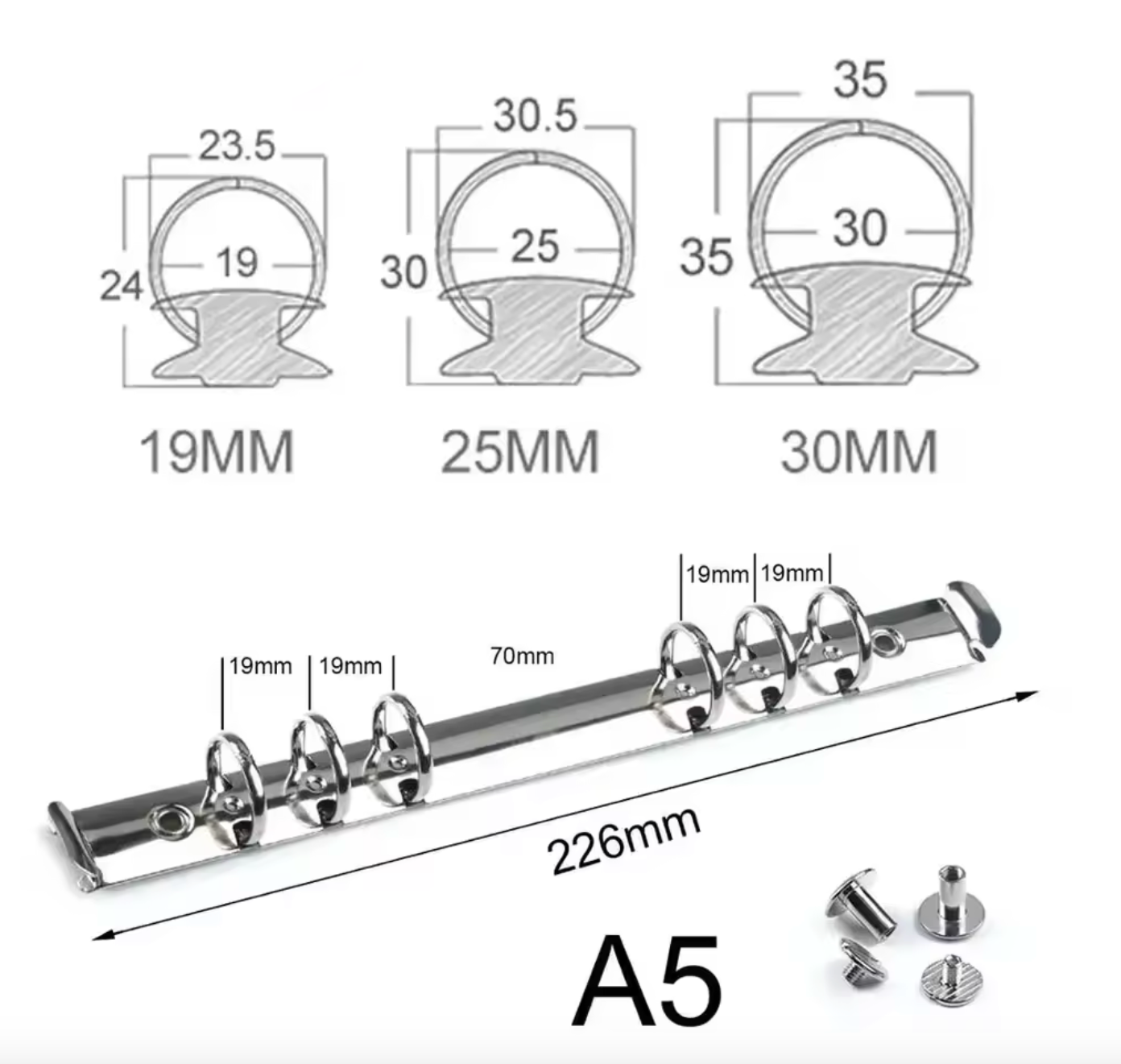 Moterm A5 Size Metal Spiral Rings Binder Clip