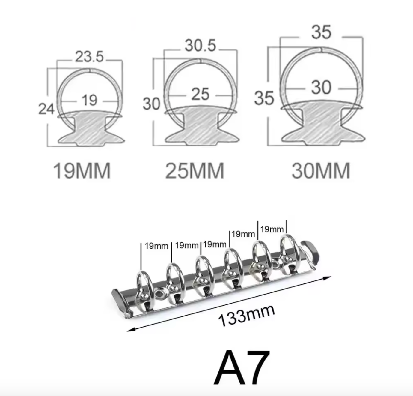 A7 Size Metal Spiral Rings Binder Clip
