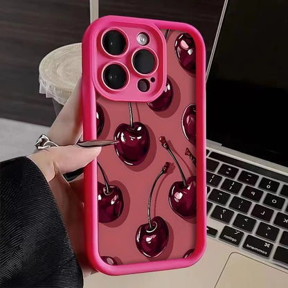 Bright Cherry Pattern Print Shockproof Soft Phone Case For iPhone 11,12,13,14,15,16,17