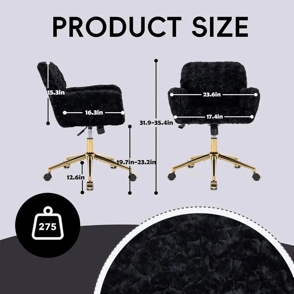 Plush Swivel Desk Chair with Gold Base