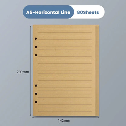 80 Sheets A5/A6/A7 Horizontal Line/Blank Notebook Refill Paper
