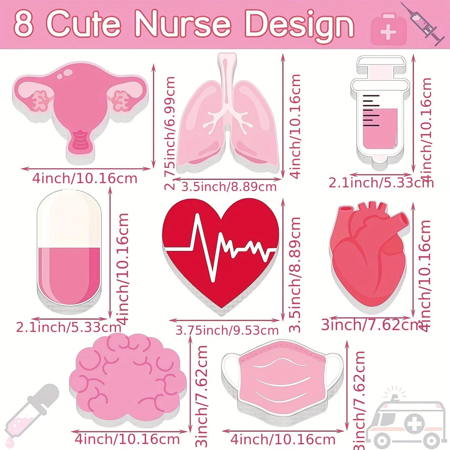 Medical Themed 8 Pieces Self-Adhesive Sticky notes