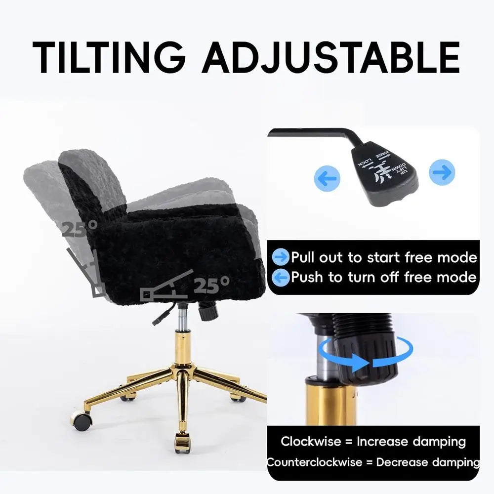 Plush Swivel Desk Chair with Gold Base