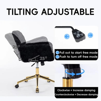 Plush Swivel Desk Chair with Gold Base