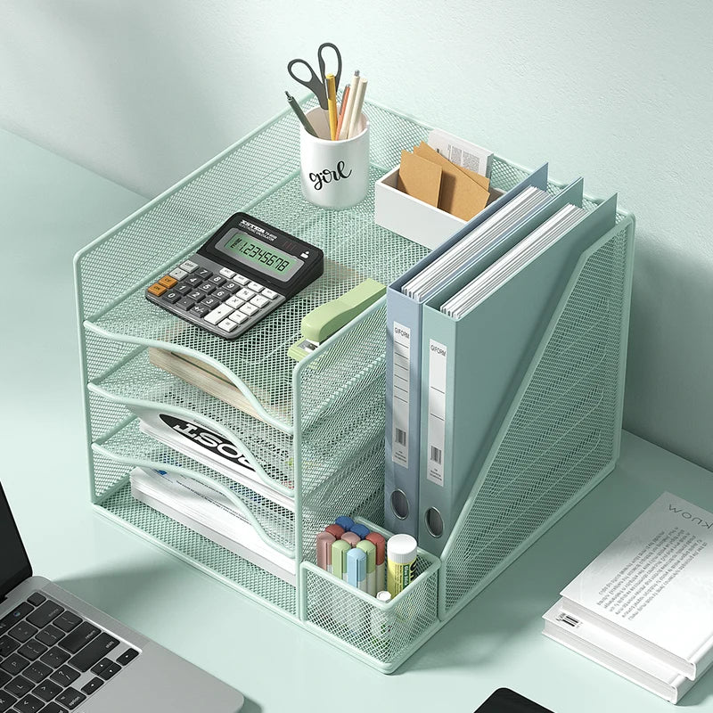 Multi slot metal office desk file rack