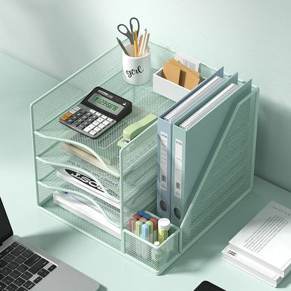 Multi slot metal office desk file rack