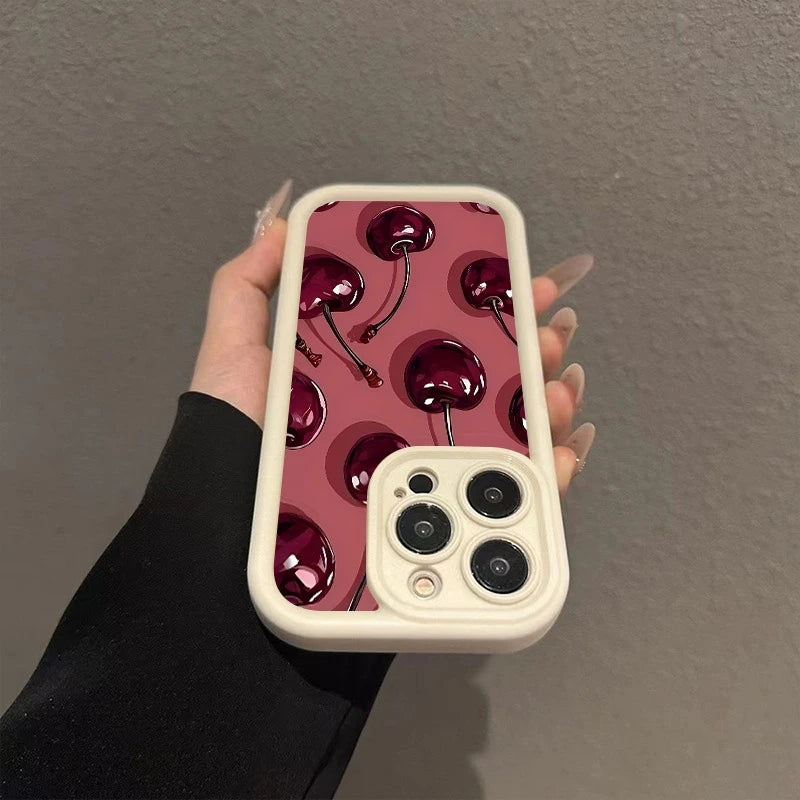 Bright Cherry Pattern Print Shockproof Soft Phone Case For iPhone