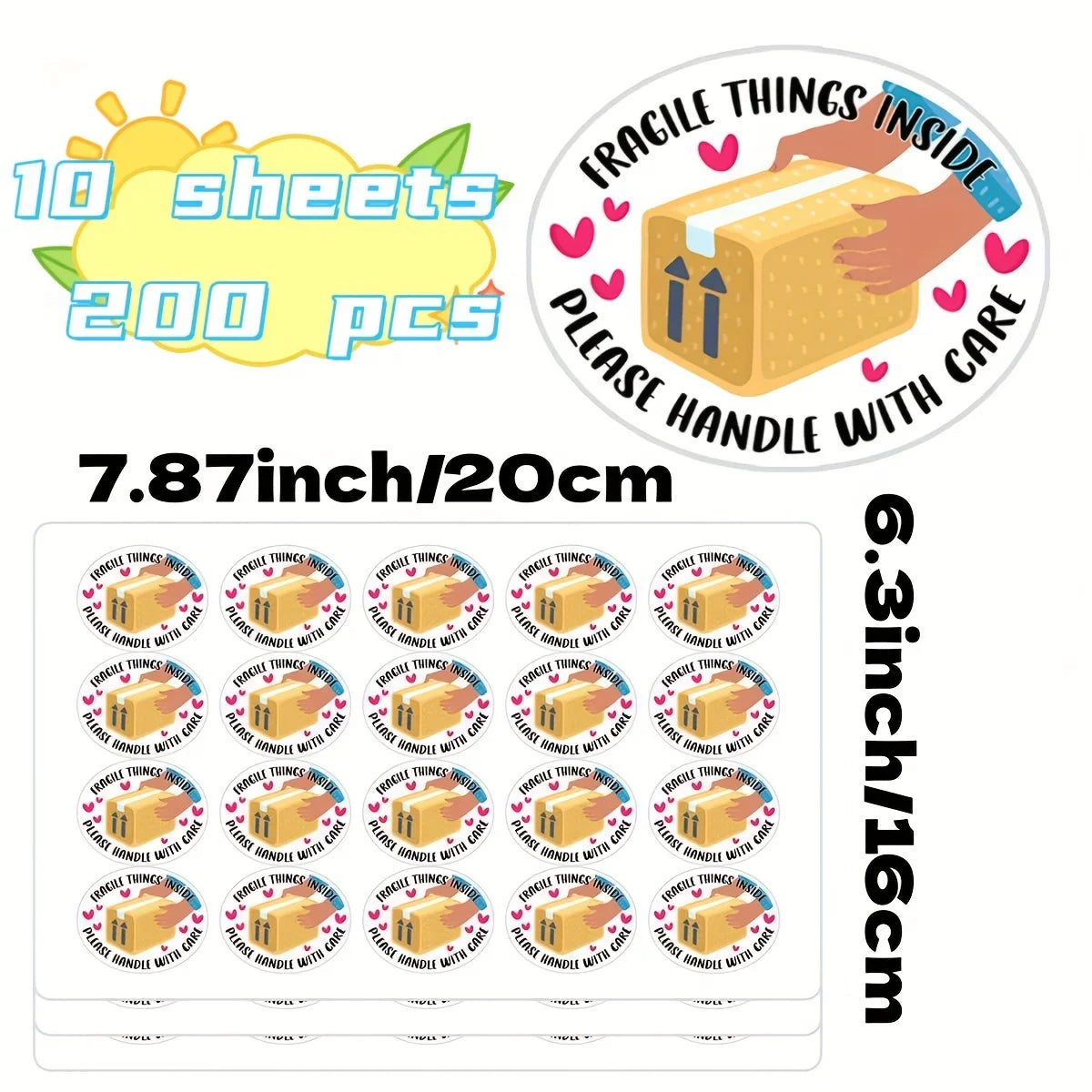 200 fragile business mailing stickers