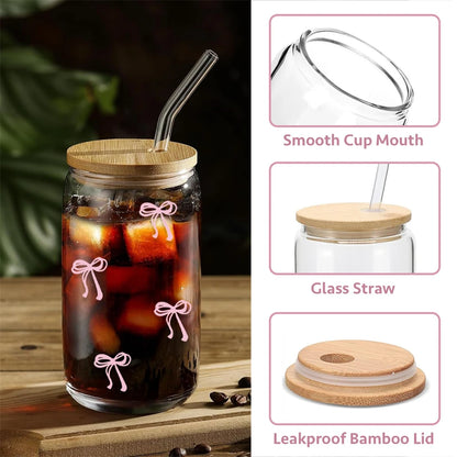 Pink Bow Tumbler Glass Cup