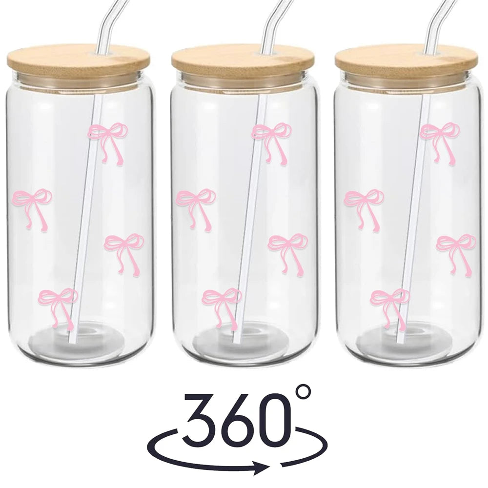 Pink Bow Tumbler Glass Cup