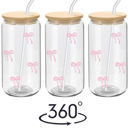 Pink Bow Tumbler Glass Cup